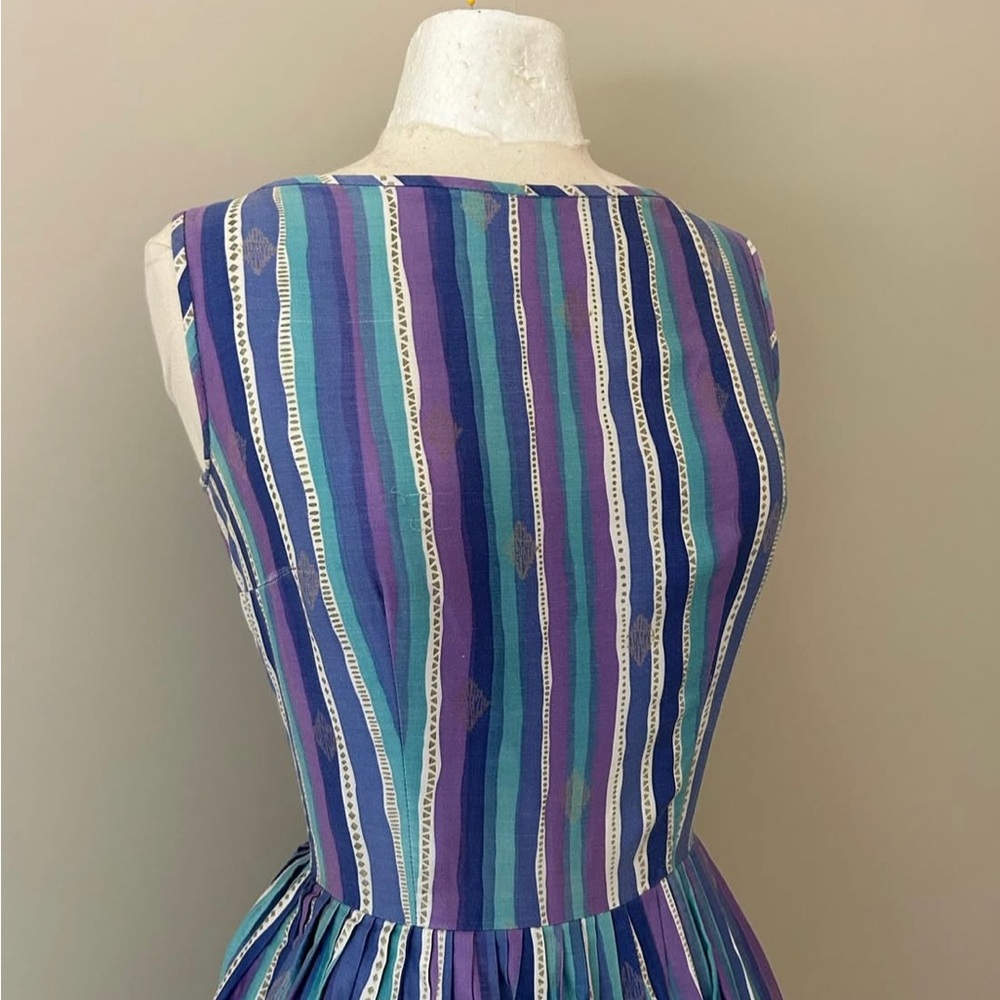 VintageStriped Blue and Purple Dress - Picture 2 of 4